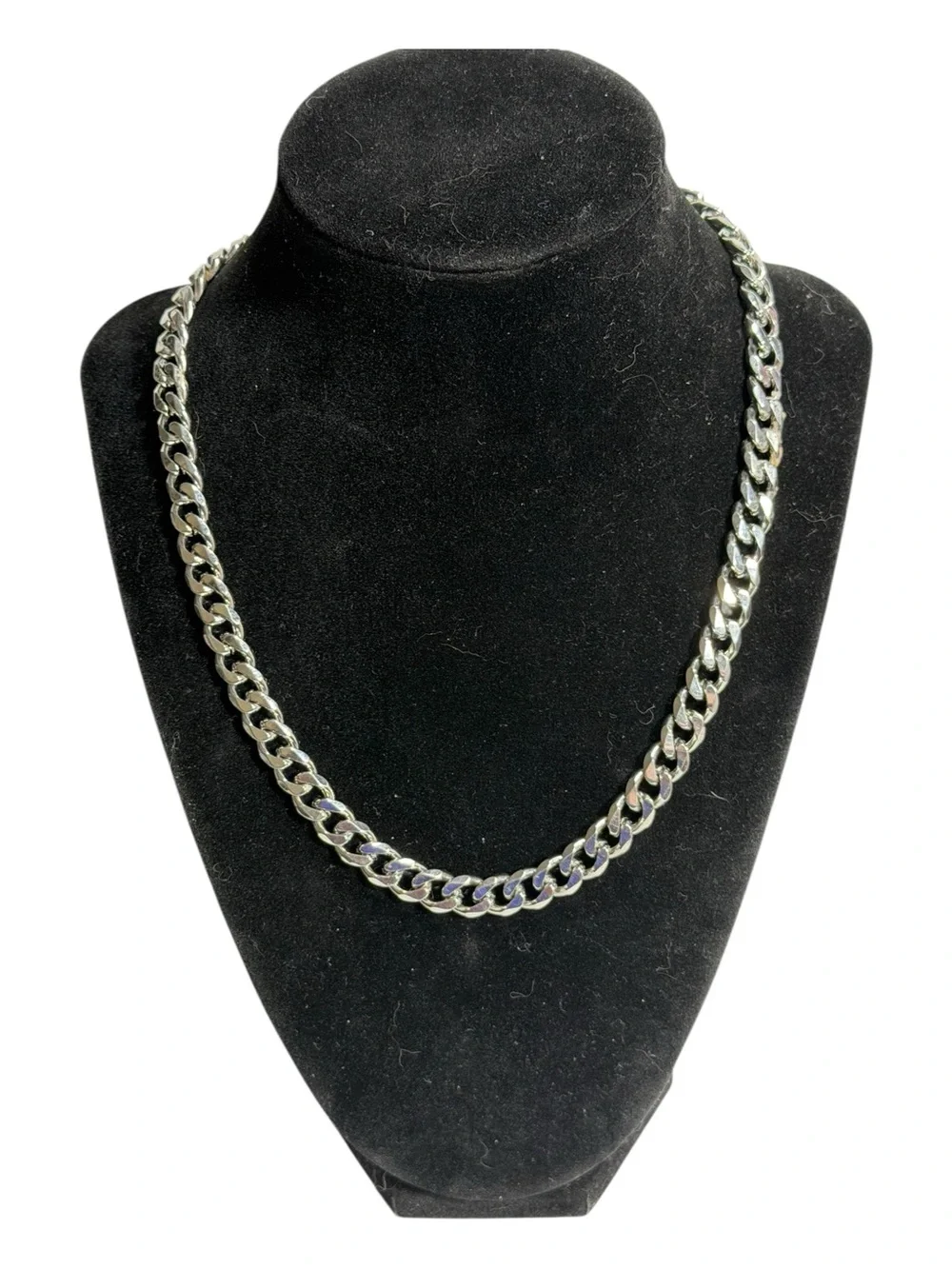 Mens Heavy Curb Chain Necklace Silver Tone 18 Inch Unisex